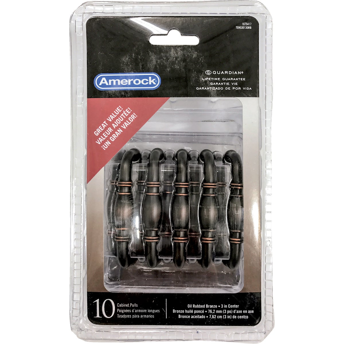 Amerock Granby 3 In. Oil-Rubbed Bronze Cabinet Drawer Pull (10-Pack)