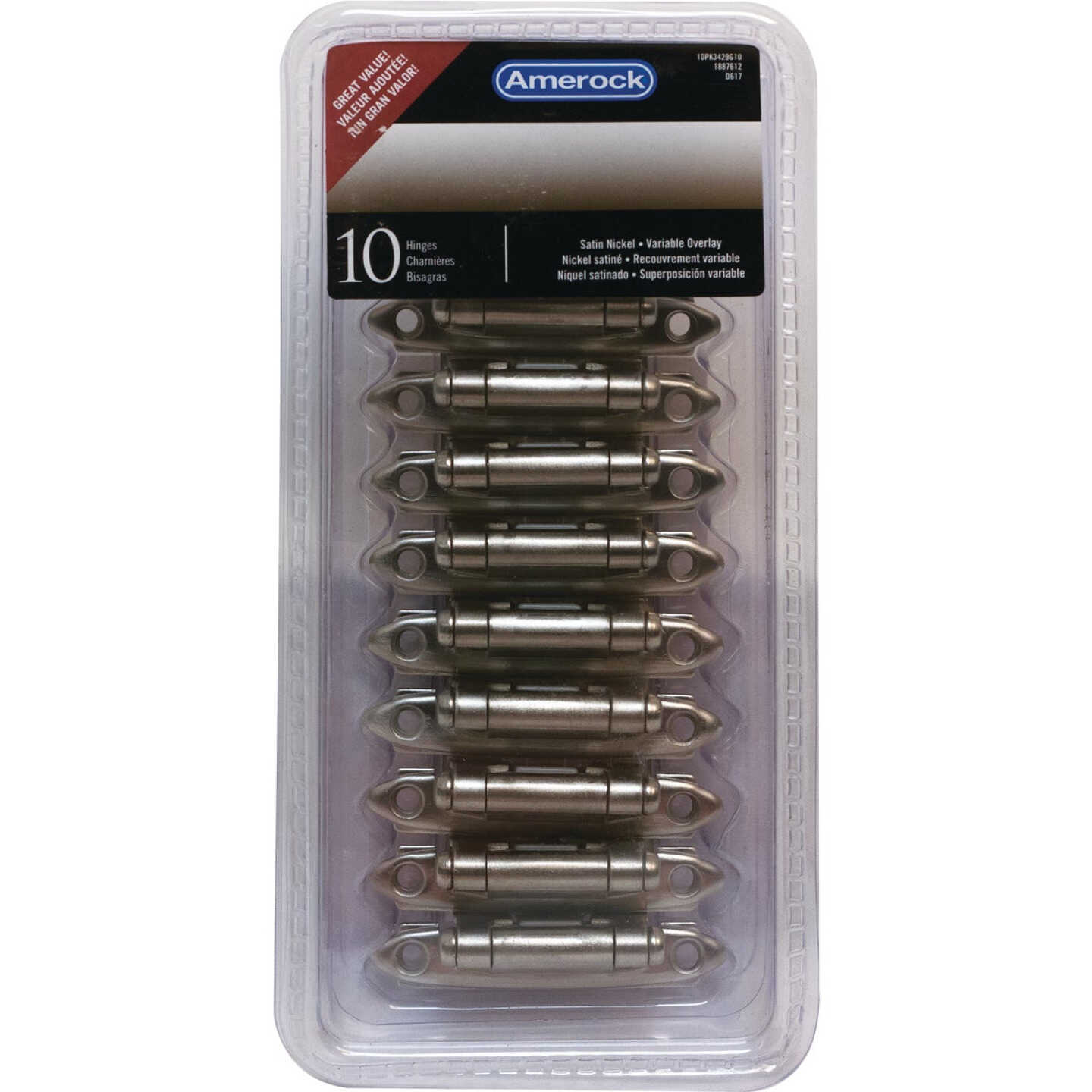 Amerock Satin Nickel Face Mount Self-Closing Overlay Hinge (10-Pack) Image 2