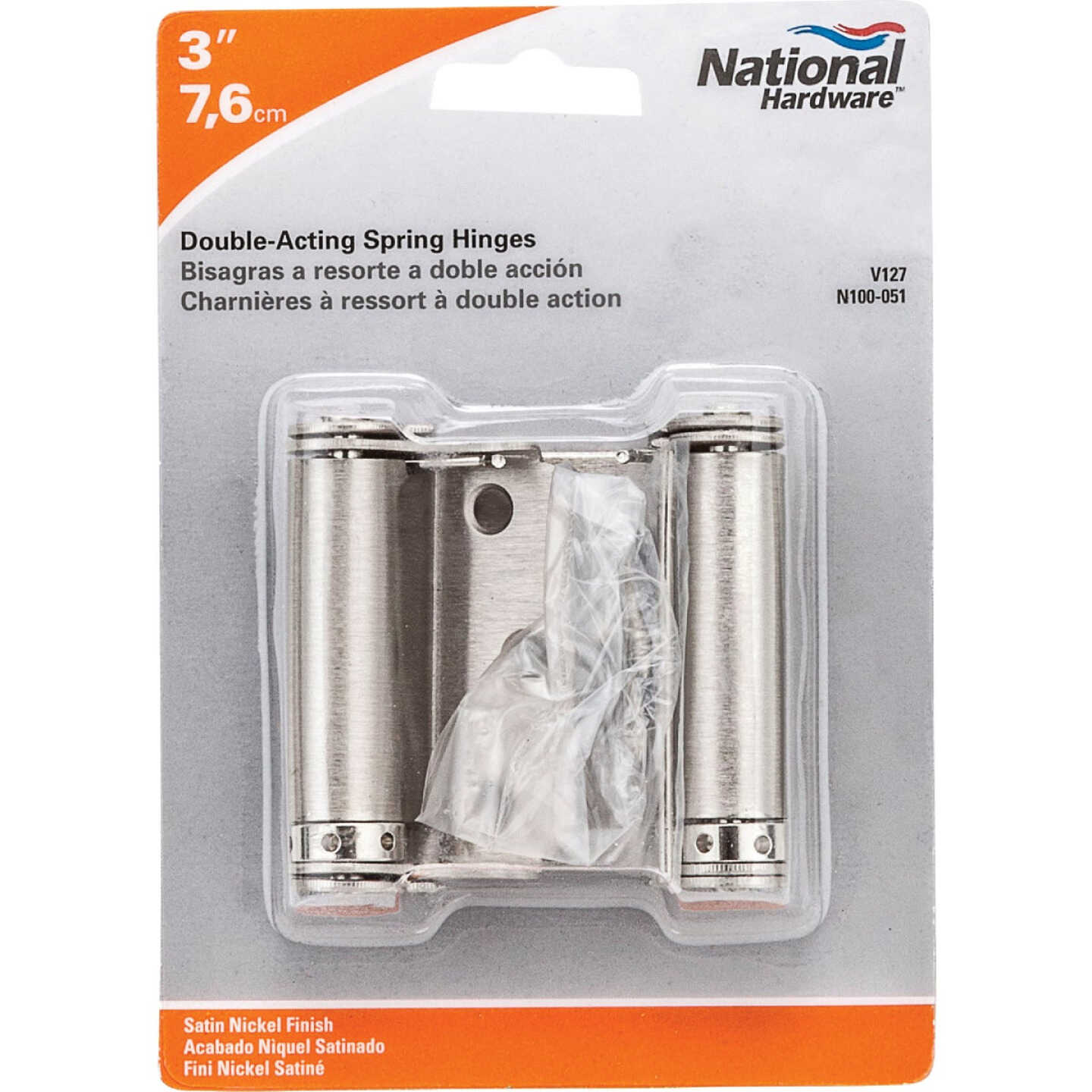 National Hardware 3 In. Satin Nickel Double-Acting Spring Door Hinge Image 2