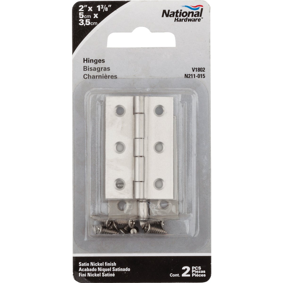 National Hardware 2 In. x 1-3/8 In. Satin Nickel Broad Hinge (2-Pack) Image 2
