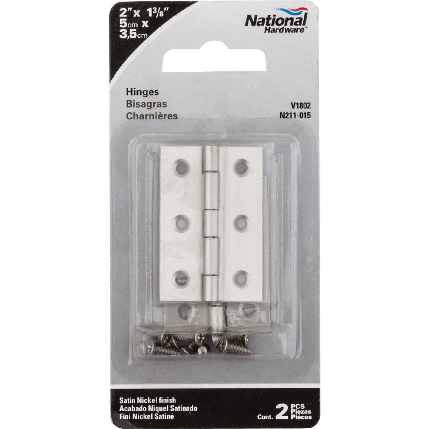 National Hardware 2 In. x 1-3/8 In. Satin Nickel Broad Hinge (2-Pack) Image 2