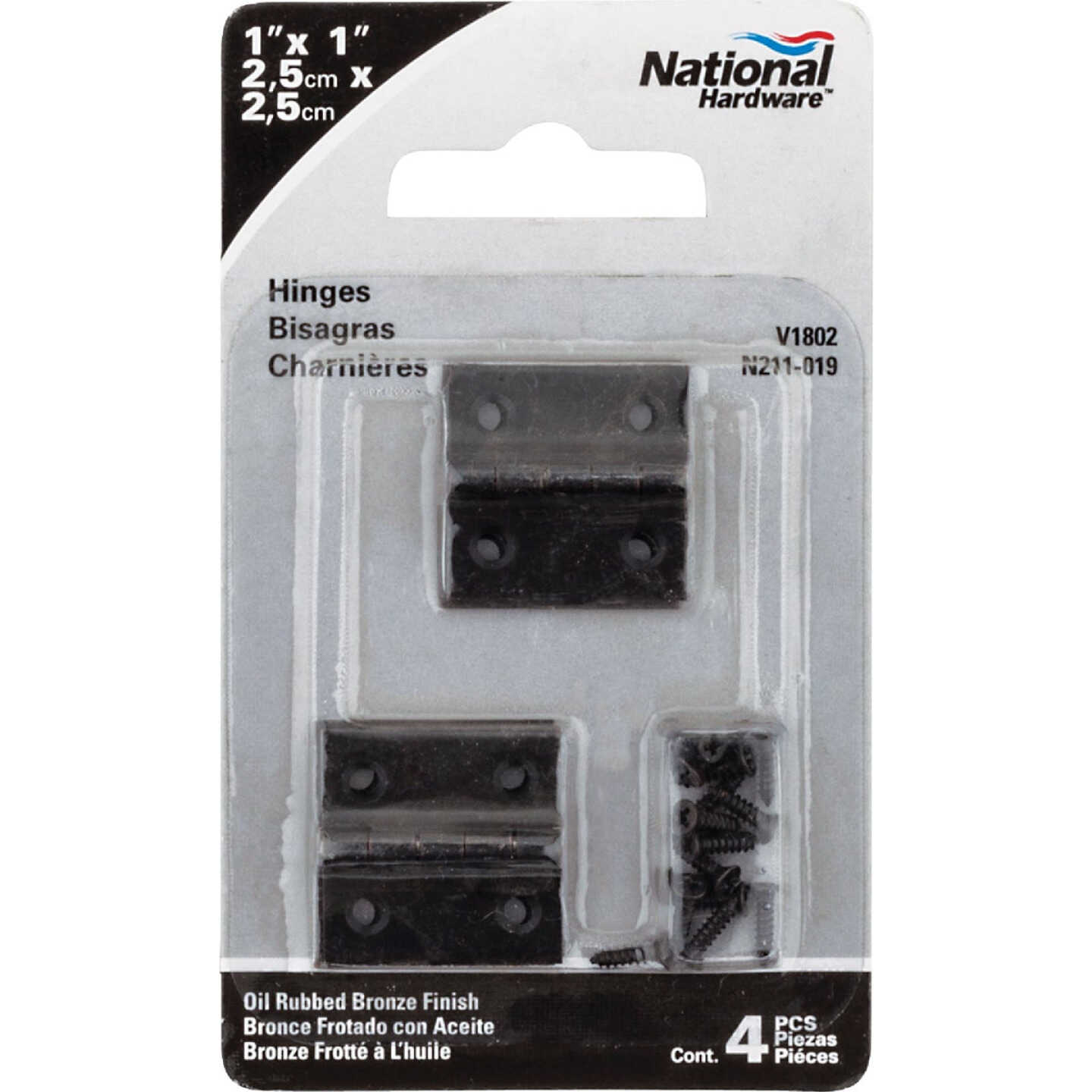 National Hardware 1 In. X 1 In. Oil Rubbed Bronze Broad Hinge (4-Pack) Image 2