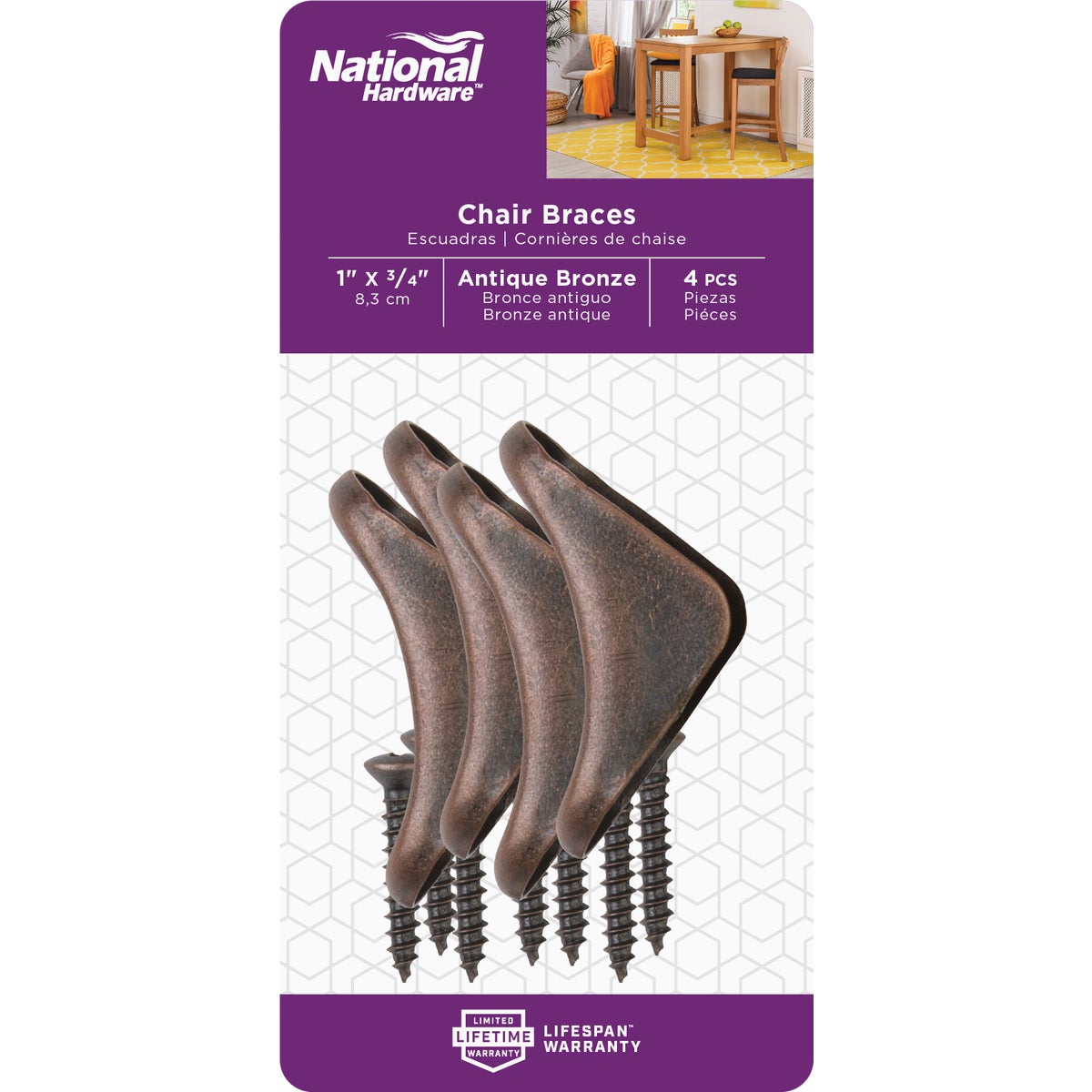 National Hardware 1 In. Steel Chair Brace (4-Pack) Image 2