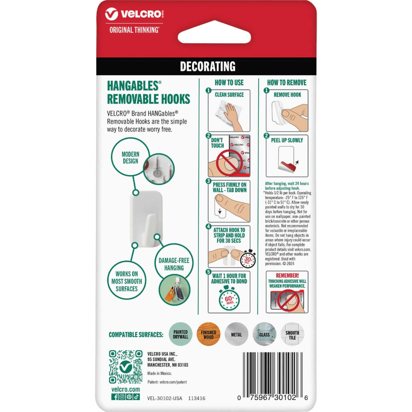 Velcro Brand Hangables 1/2 Lb. Capacity White Removable Micro Hook (4 Count) Image 4