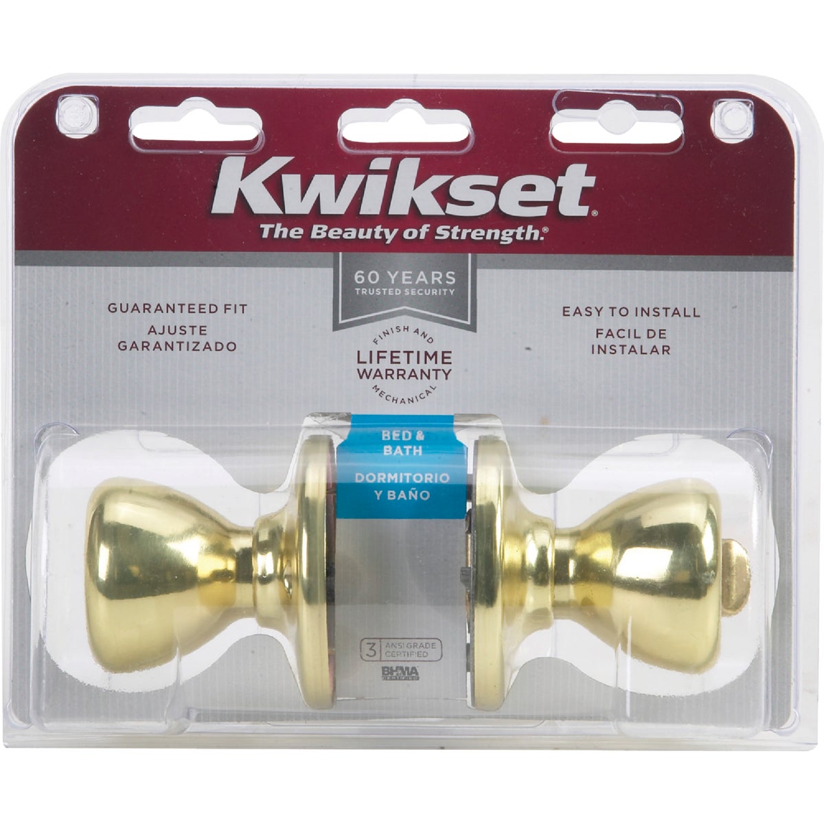Kwikset Tylo Polished Brass Bed & Bath Door Knob Image 2