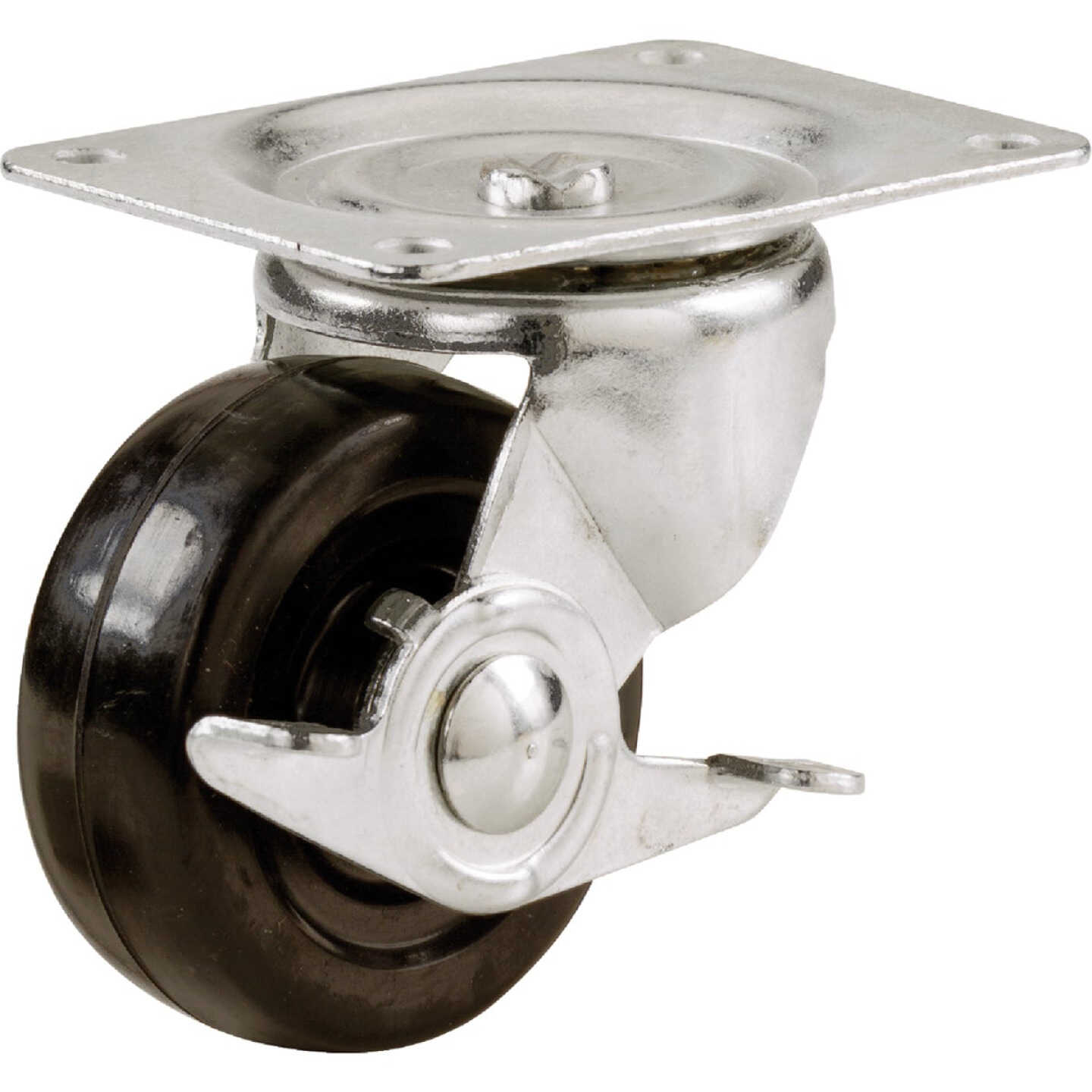 Shepherd Hardware 3 In. General-Duty Soft Rubber Swivel Plate Caster with Brake Image 1