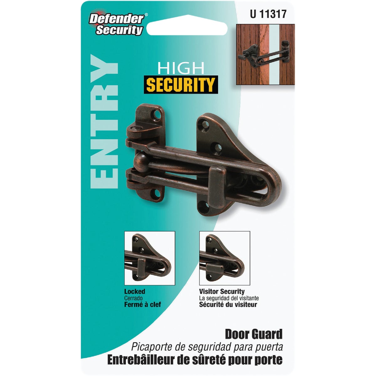 Defender Security Bronze Swing Bar Door Guard with Lock Image 2