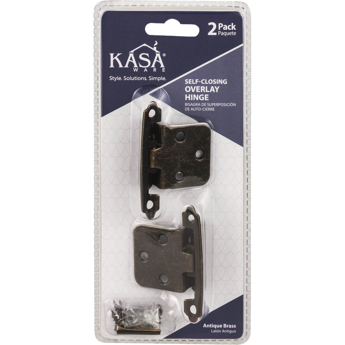 KasaWare Antique Brass Self-Closing Overlay Hinge (2-Pack) Image 2