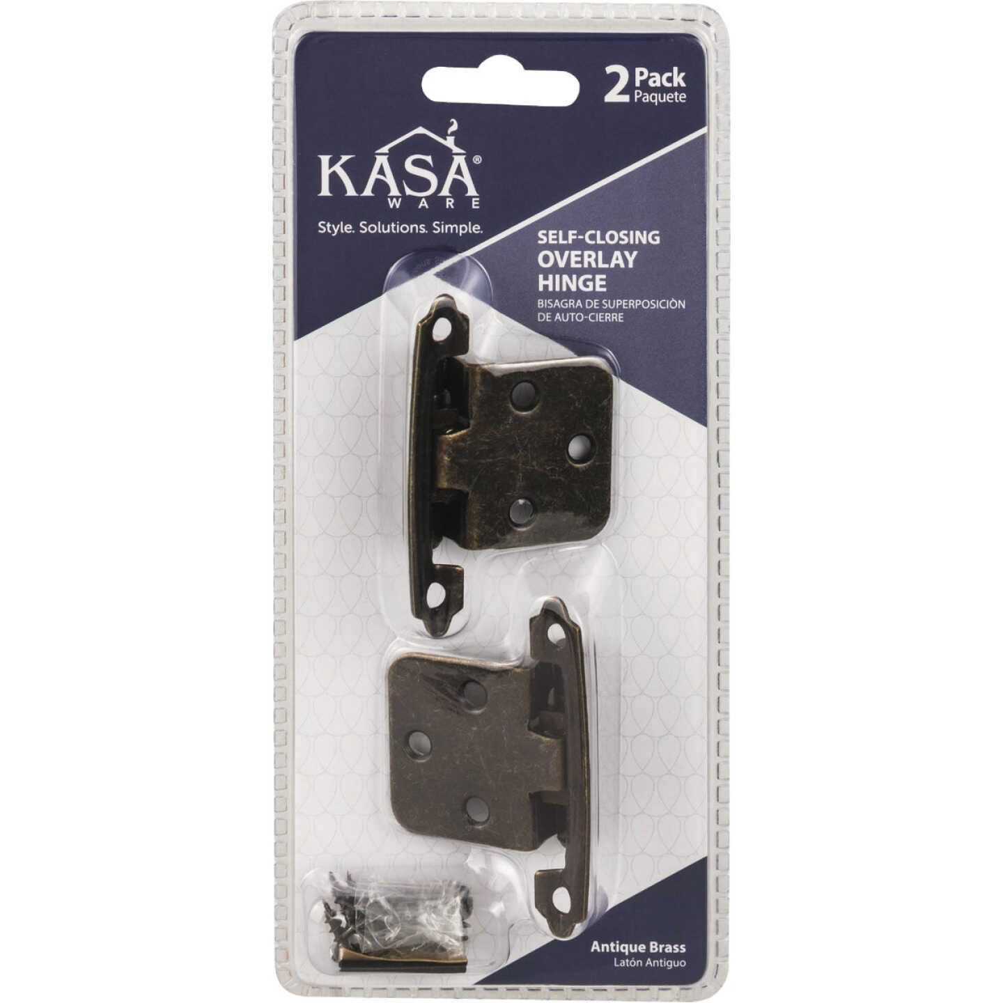 KasaWare Antique Brass Self-Closing Overlay Hinge (2-Pack) Image 2