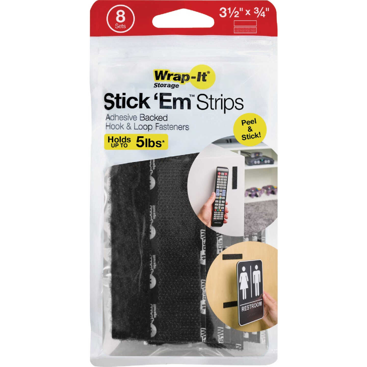 Wrap-It Storage Stick 'Em 3/4 In. x 3-1/2 In. Black Hook & Loop Strip (8 Ct.) Image 7