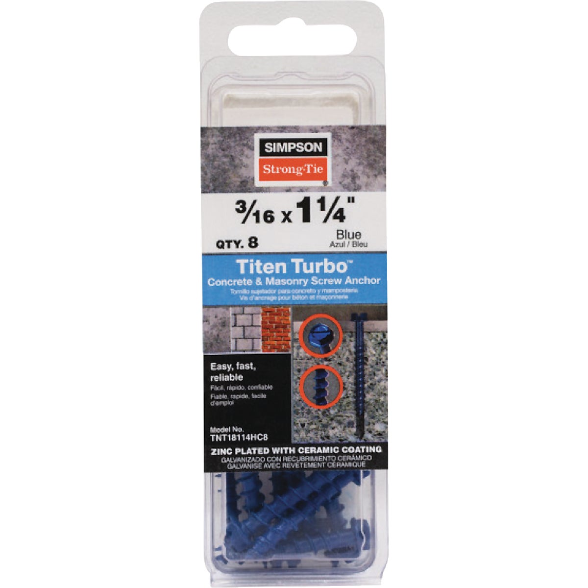 Simpson Strong-Tie Titen Turbo 3/16 In. x 1-3/4 In. Hex-Head Concrete and Masonry Screw, Blue (8-Count)