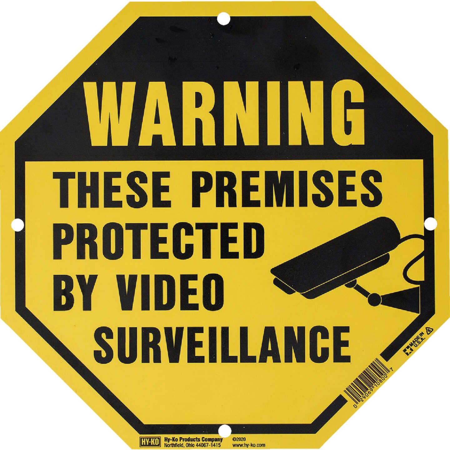 Hy-Ko 9 x 9 Plastic Sign, These Premises Protected By Video Surveillance Image 1