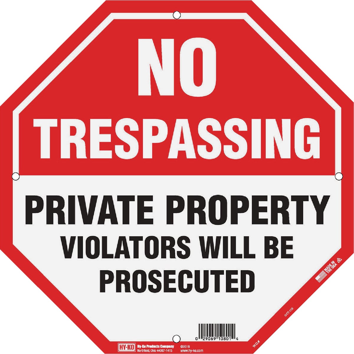Hy-Ko 12 x 12 Plastic Sign, No Trespassing/Private Property Image 1
