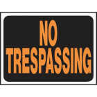 Hy-Ko 9 x 12 Black/Orange Plastic Sign, No Trespassing Image 1