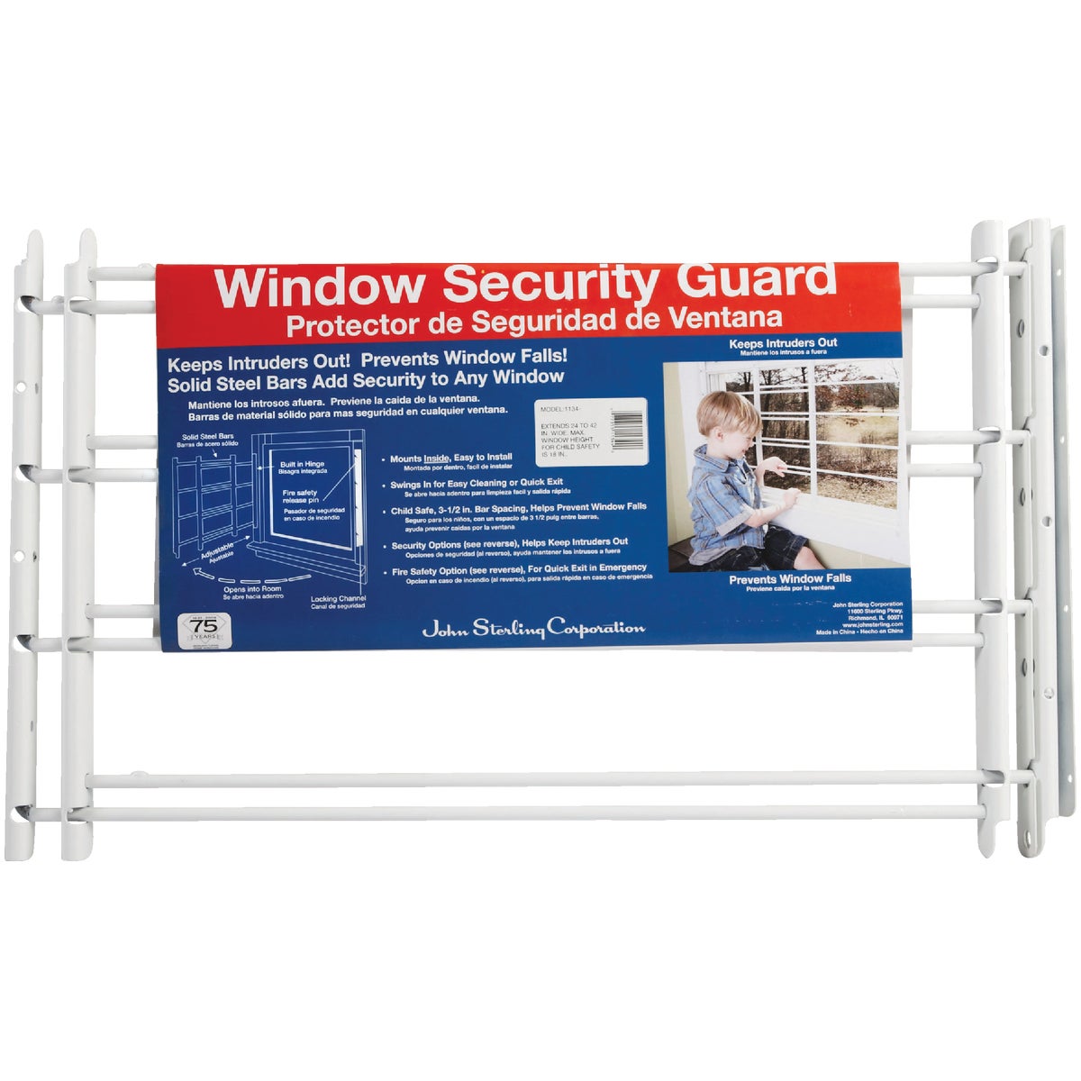 John Sterling Corp Hinged White Enamel 4-Bar Child Safety & Window Security Guard Image 3