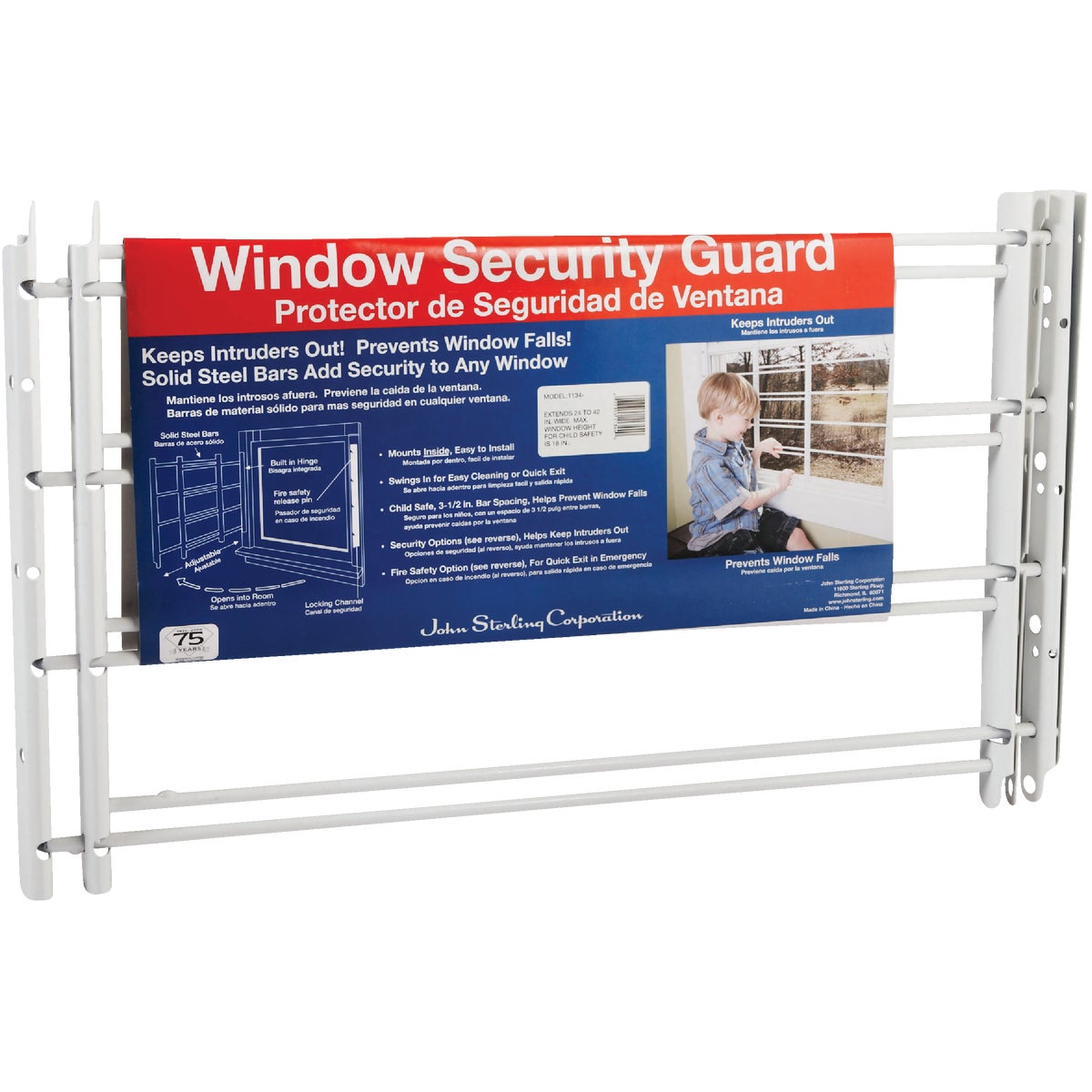 John Sterling Corp Hinged White Enamel 4-Bar Child Safety & Window Security Guard Image 5