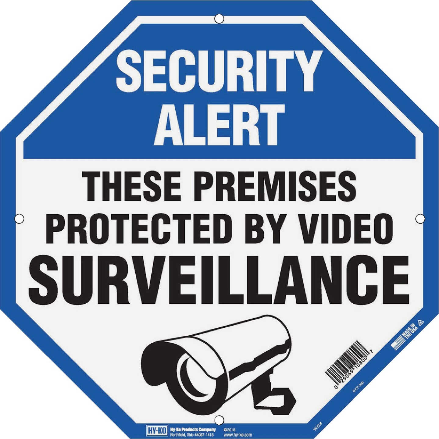 Hy-Ko 12 x 12 Plastic Sign, These Premises Protected By Video Survelliance Image 1