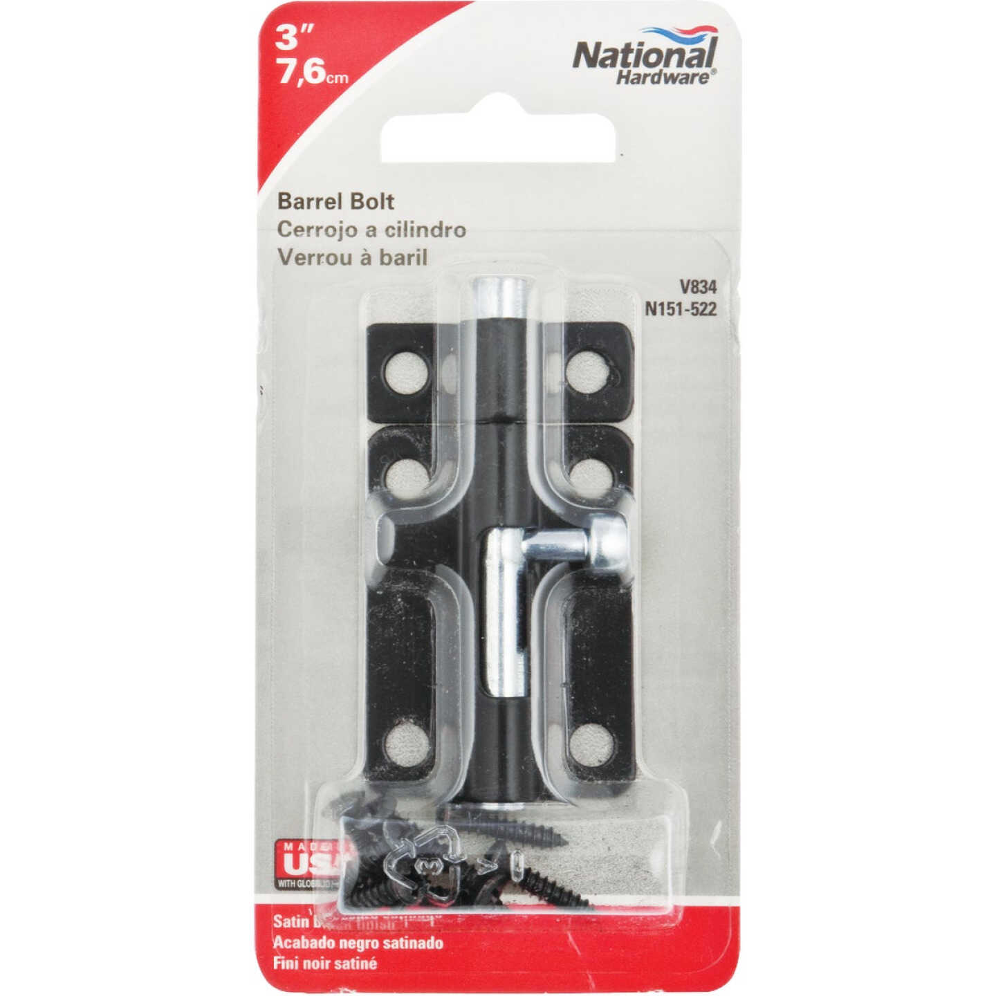 National Hardware 3 In. Black Steel Door Barrel Bolt Image 2