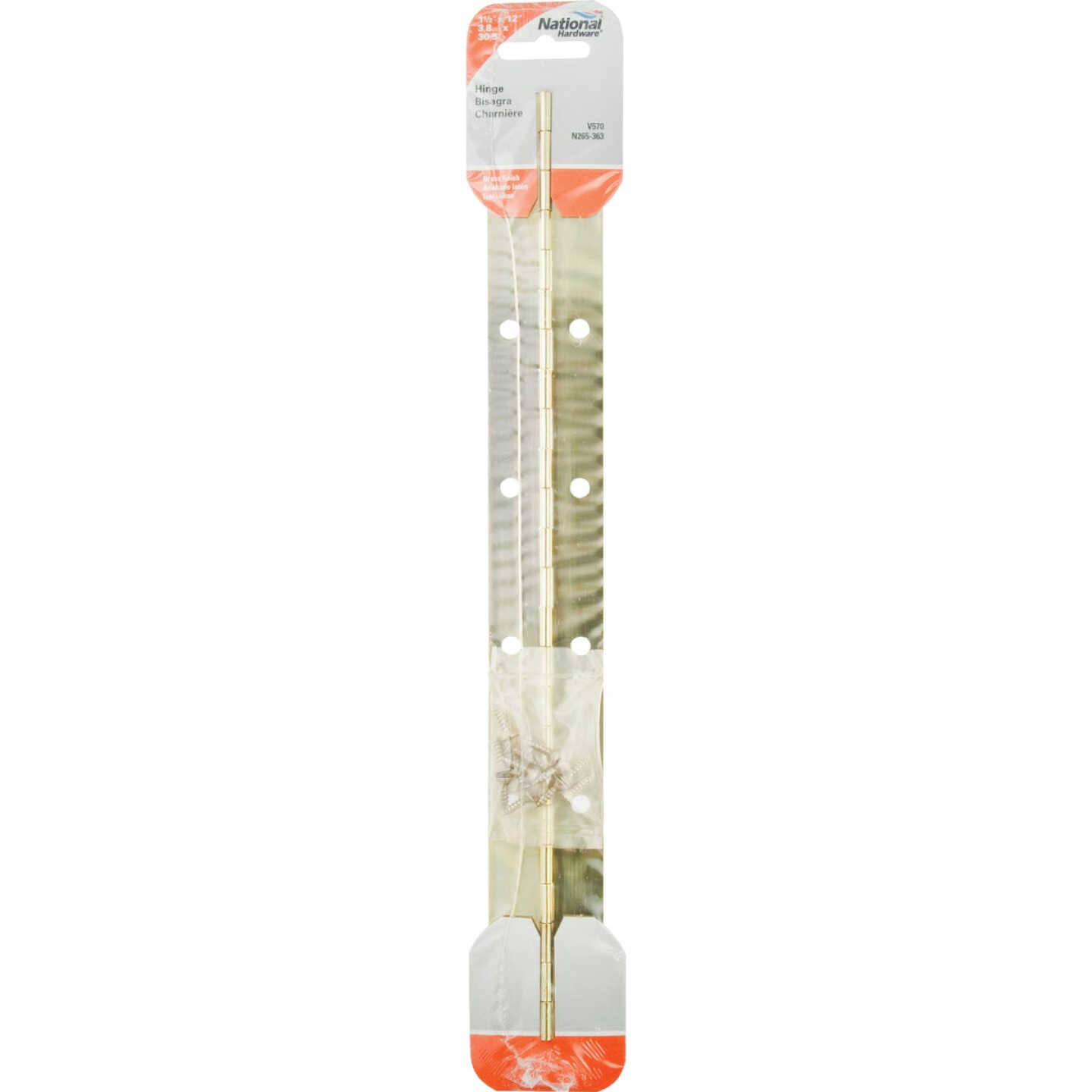 National Hardware Steel 1-1/2 In. x 12 In. Bright Brass Continuous Hinge Image 2