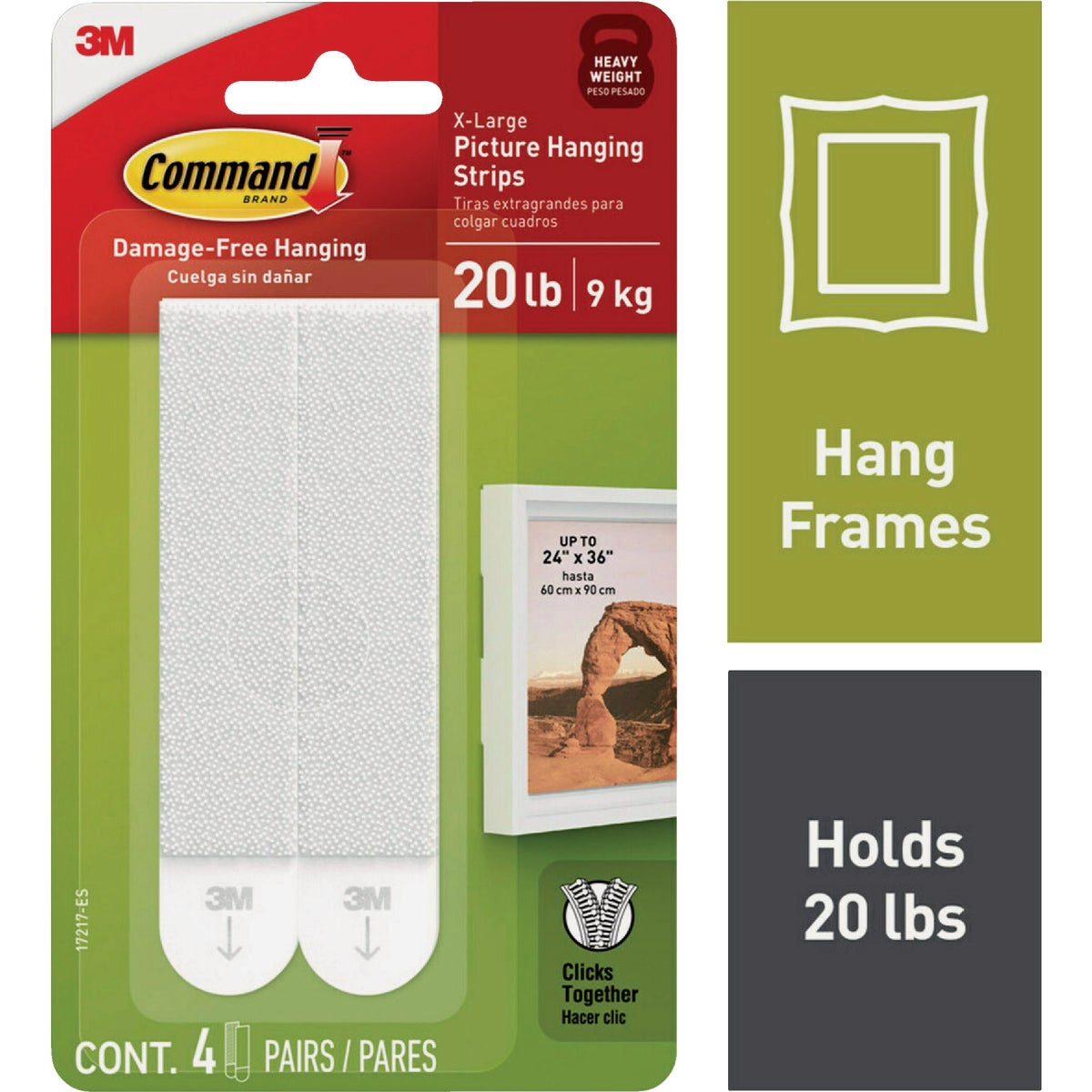 Command 20 Lb. Picture Hanging Strips, White, 4 Pairs