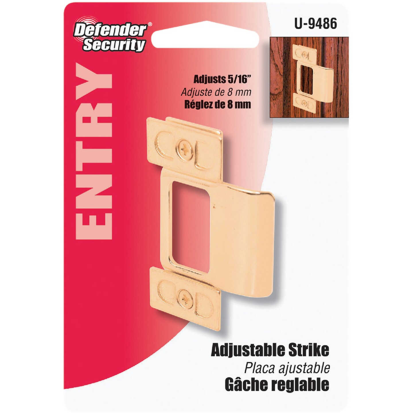 Defender Security Small Brass Adjust-A-Strike Plate Image 2