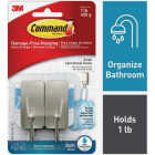 Command Small Bath Hook, Satin Nickel, 2 Hook, 4 Strips Image 1