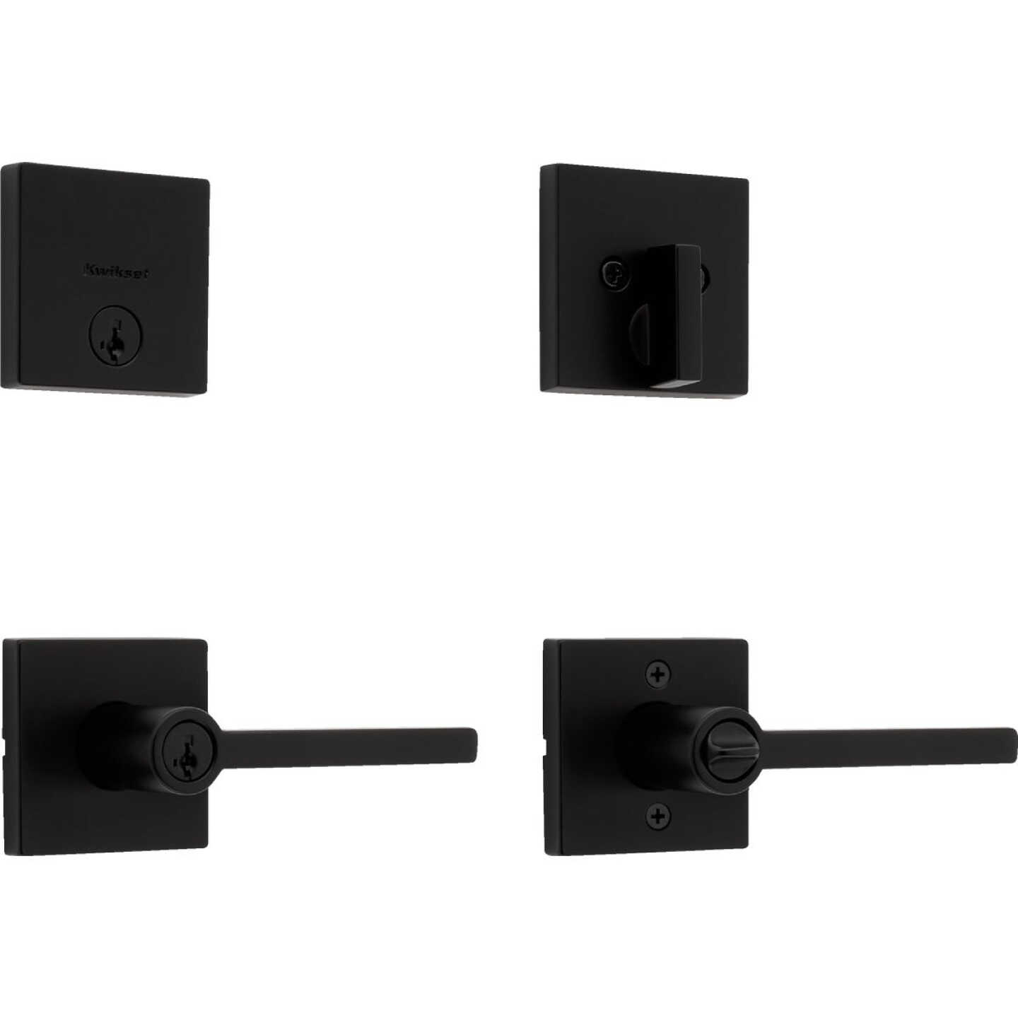 Kwikset Halifax Matte Black Deadbolt and Door Lever Combo With SmartKey Image 1