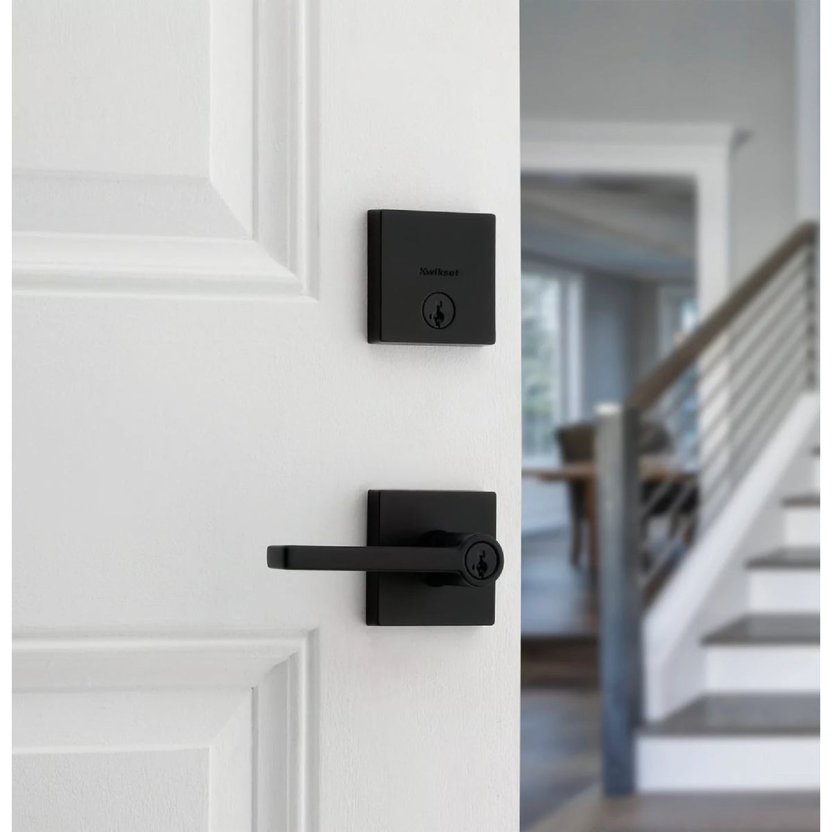 Kwikset Halifax Matte Black Deadbolt and Door Lever Combo With SmartKey Image 2