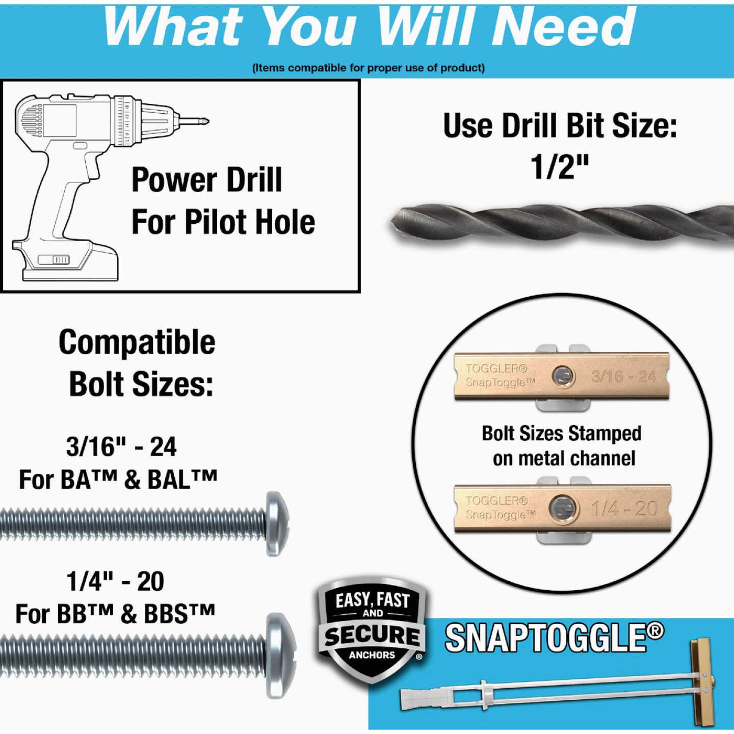 Toggler Snaptoggle 3/16 In.-24 x 2 In. Toggle Bolt (2-Count) Image 3