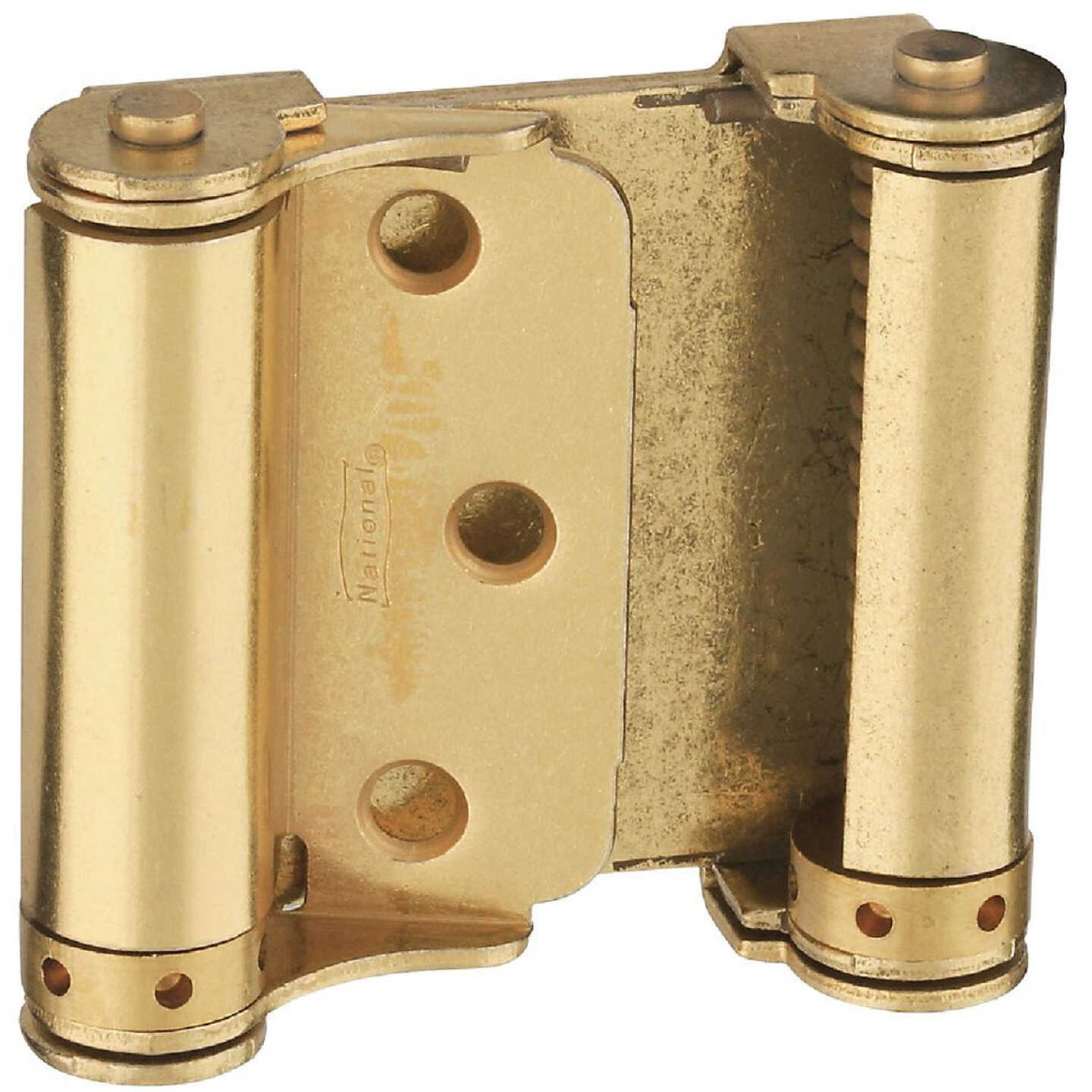 National Hardware 3 In. Satin Brass Double Action Spring Door Hinge (2-Pack) Image 1