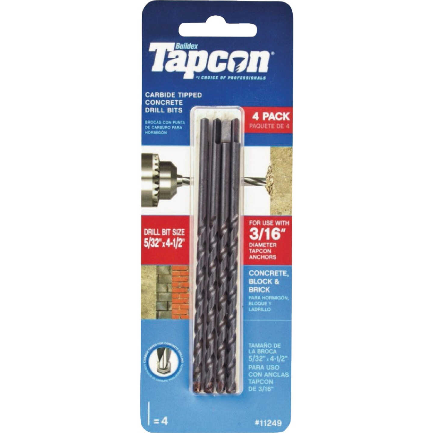 Tapcon 5/32 In. x 4-1/2 In. Carbide Masonry Drill Bit (4-Pack) Image 1