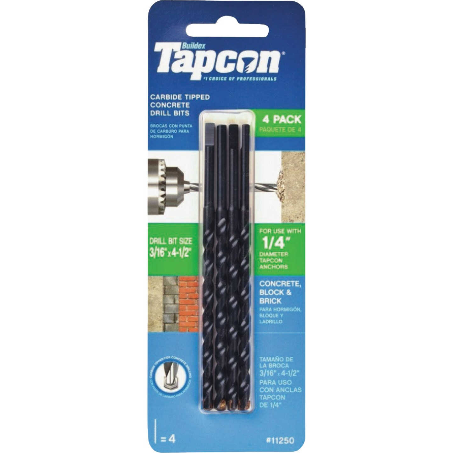 Tapcon 3/16 In. x 4-1/2 In. Carbide Masonry Drill Bit (4-Pack) Image 1