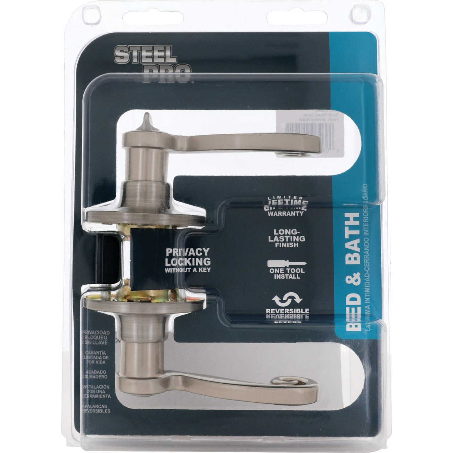 Steel Pro Brushed Nickel Scroll Privacy Door Lever Image 3