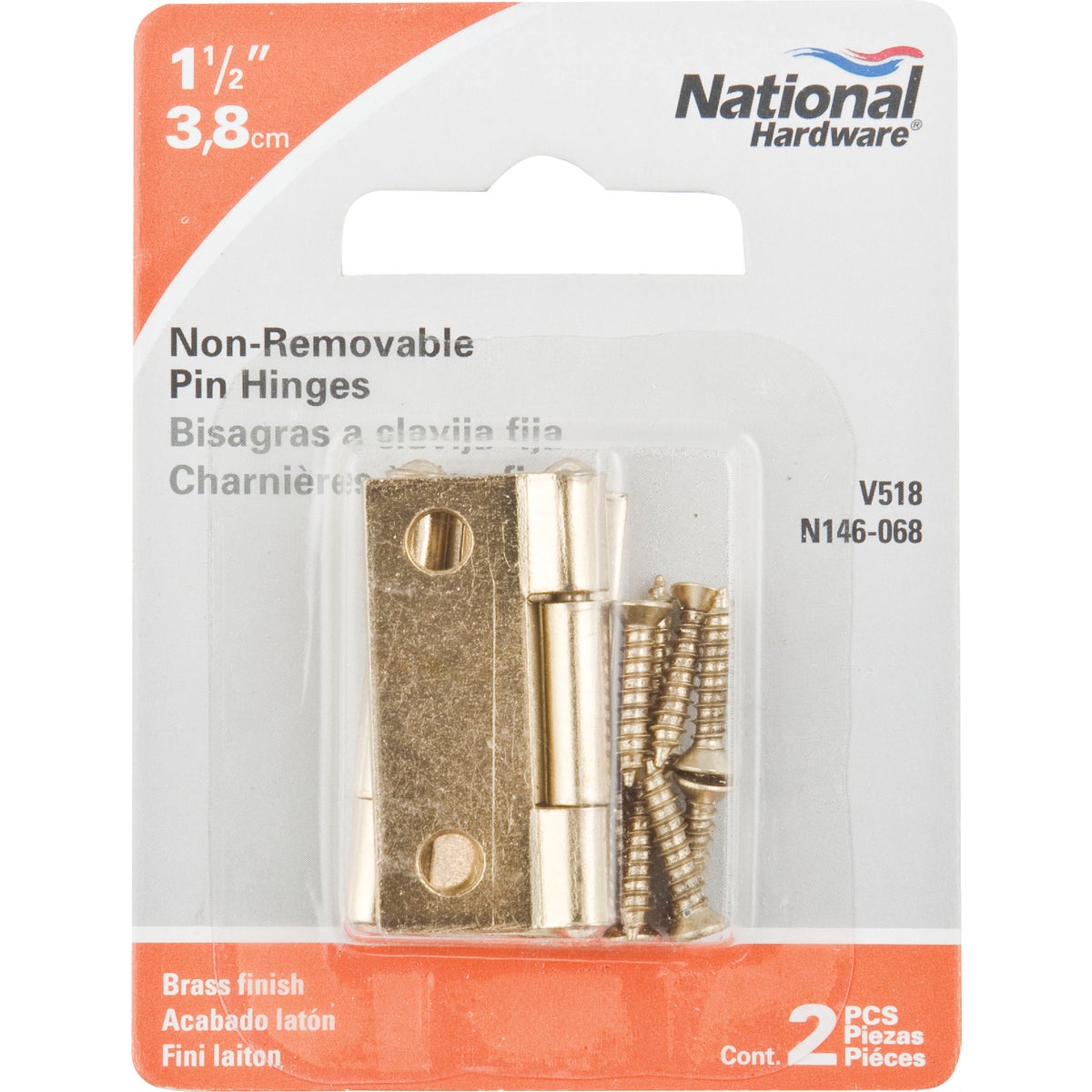 National Hardware 1-1/2 In. Brass Tight-Pin Narrow Hinge (2 Count) Image 2