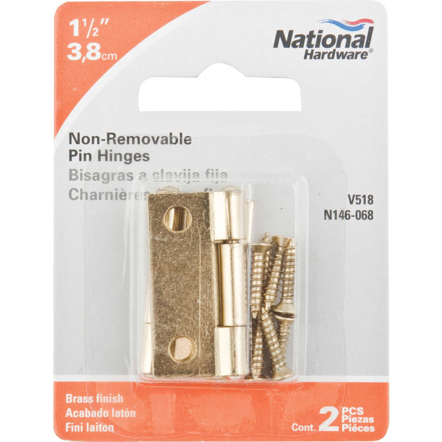 National Hardware 1-1/2 In. Brass Tight-Pin Narrow Hinge (2 Count) Image 2