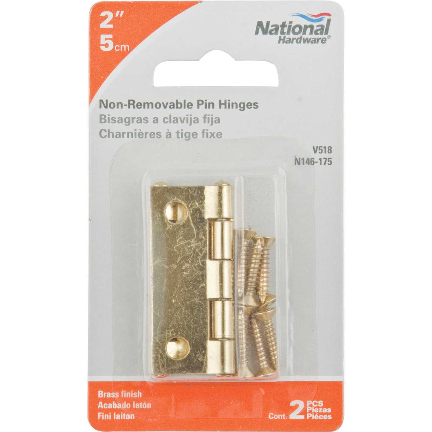 National Hardware 2 In. Brass Tight-Pin Narrow Hinge (2 Count) Image 2
