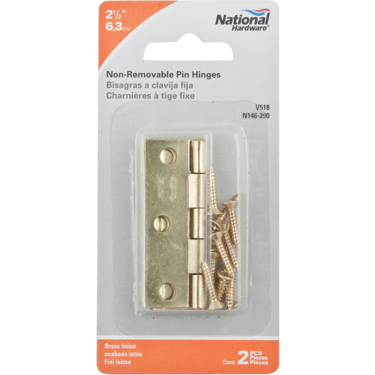 National Hardware 2-1/2 In. Brass Tight-Pin Narrow Hinge (2 Count) Image 2