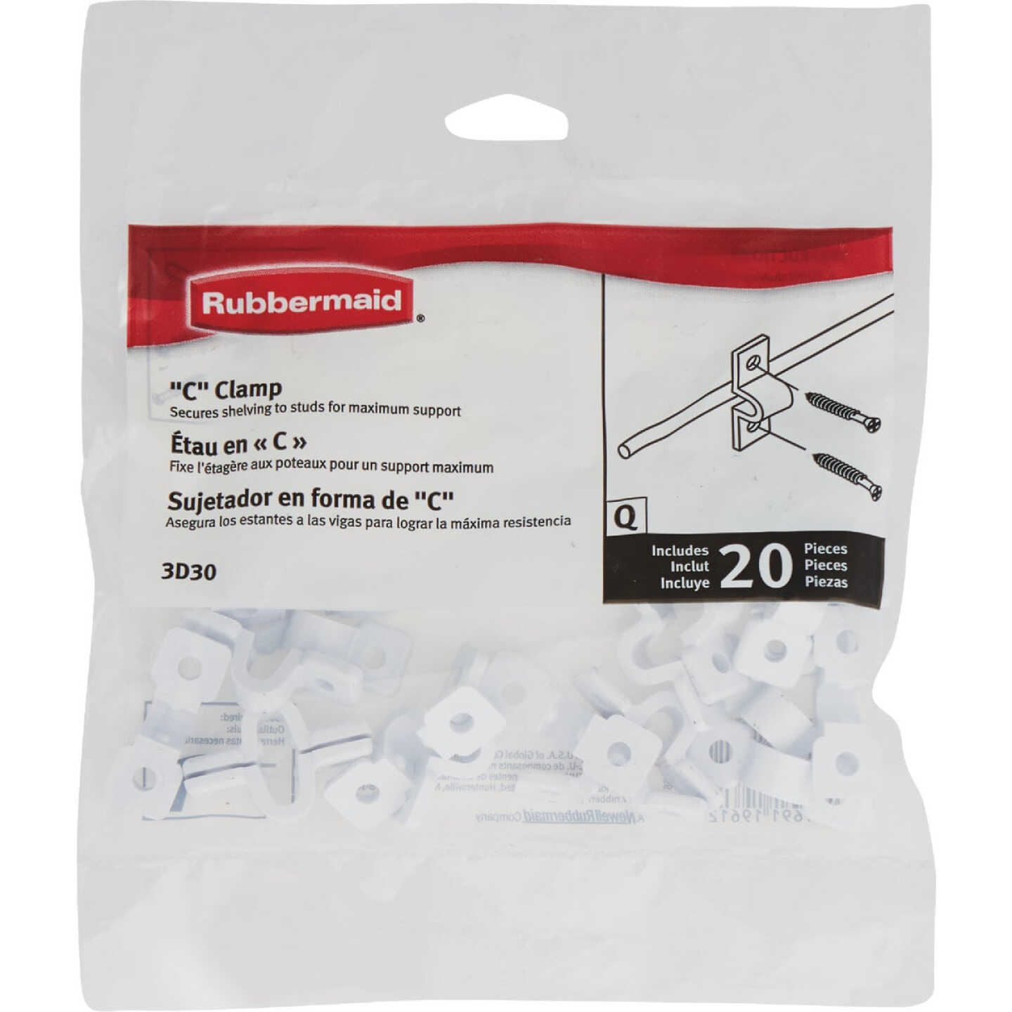 Rubbermaid White Universal Direct Mount C-Clamp Clips (20-Count) Image 2
