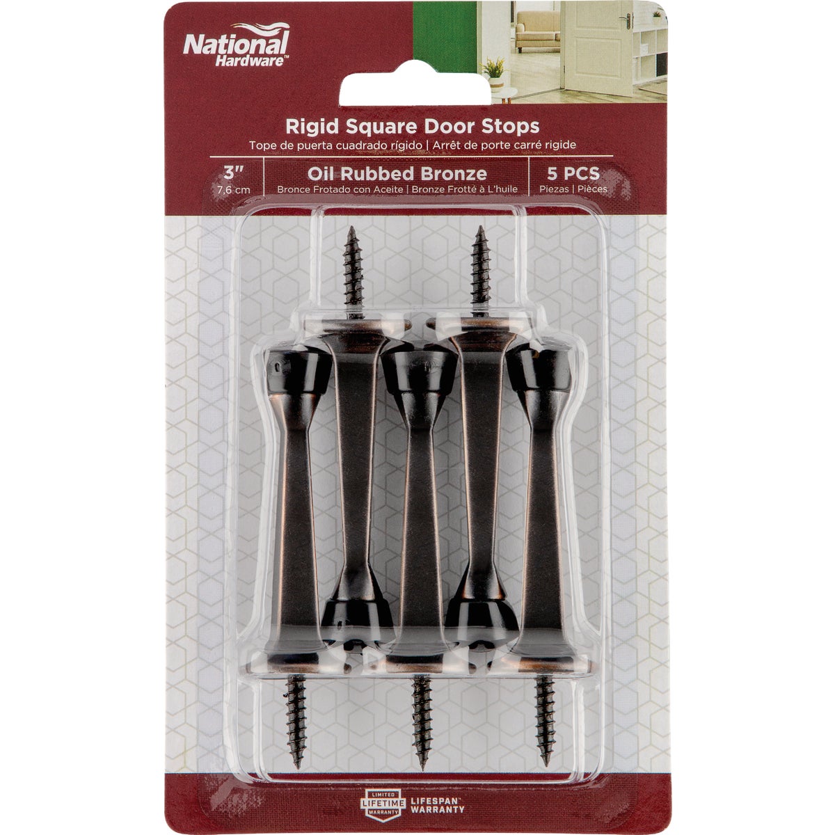 National Hardware 3 In. Oil Rubbed Bronze Rigid Square Door Stop (5-Pack) Image 2