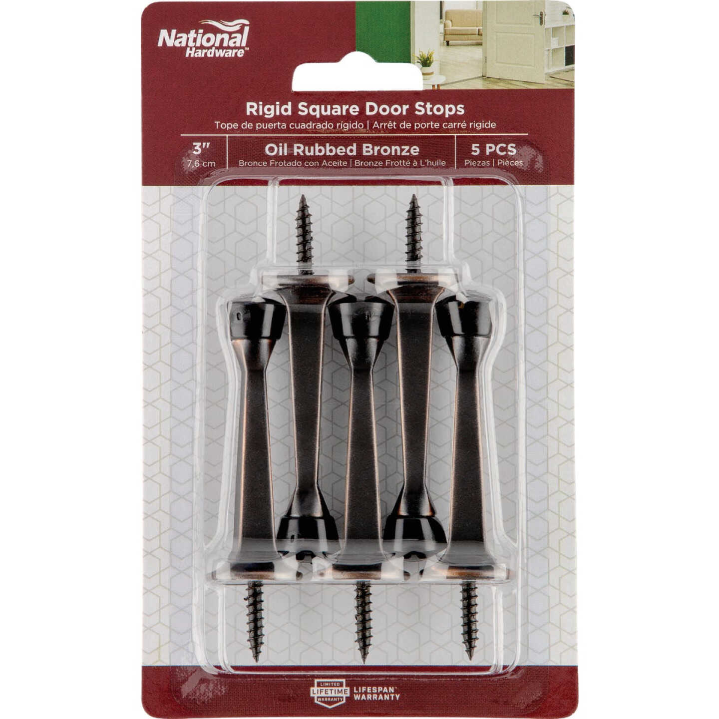 National Hardware 3 In. Oil Rubbed Bronze Rigid Square Door Stop (5-Pack) Image 2
