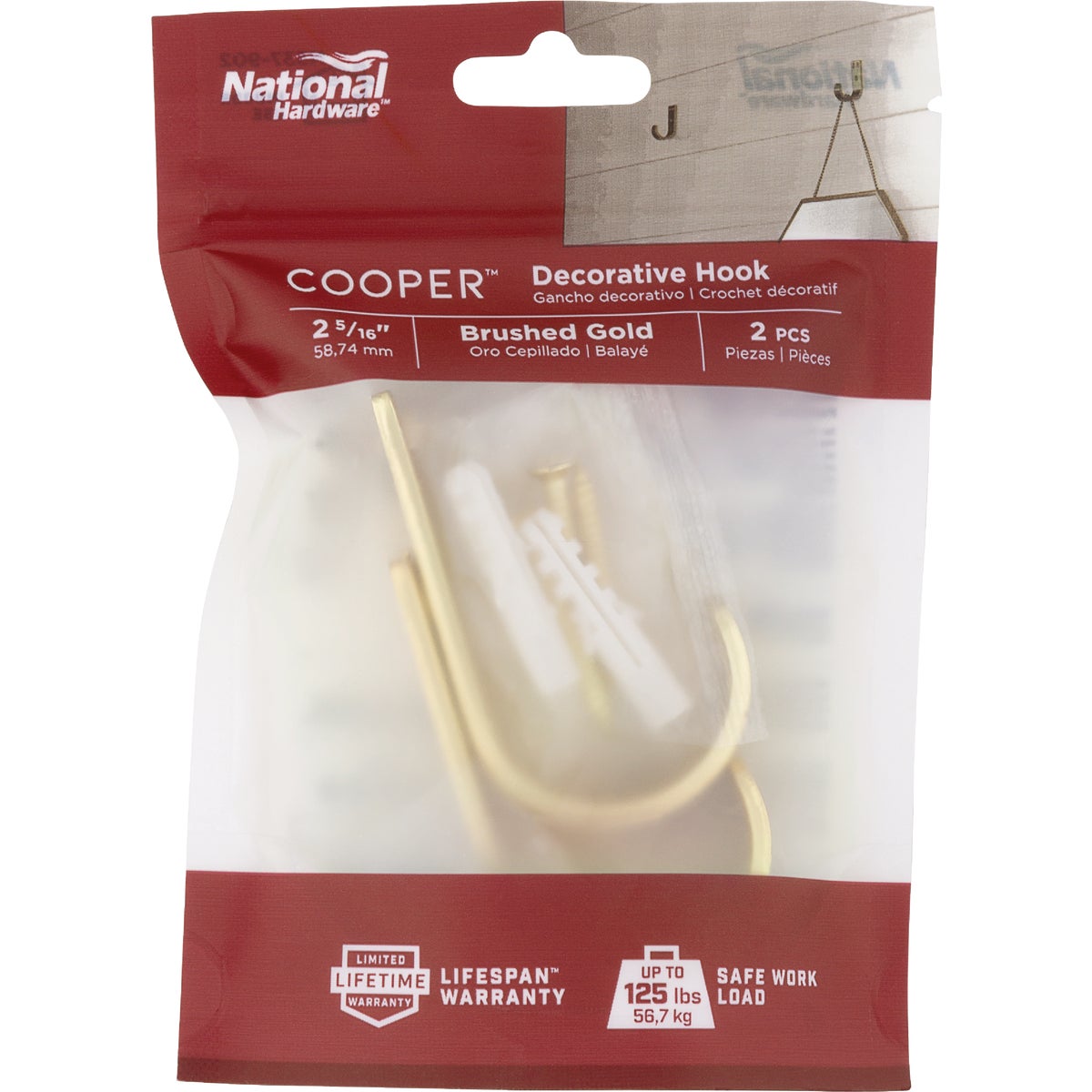 National Hardware 2-5/16 In. Brushed Gold Cooper Multipurpose Hook (2-Pack) Image 2