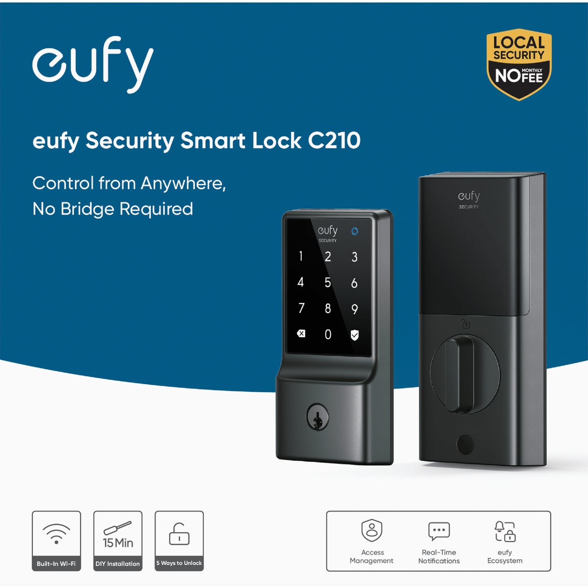eufy Smart Lock C210 5-In-1 Keyless Entry Door Lock, Black Image 7