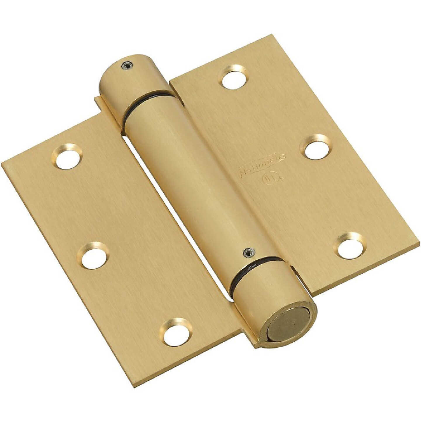 National Hardware 3-1/2 In. Square Satin Brass Spring Door Hinge Image 1
