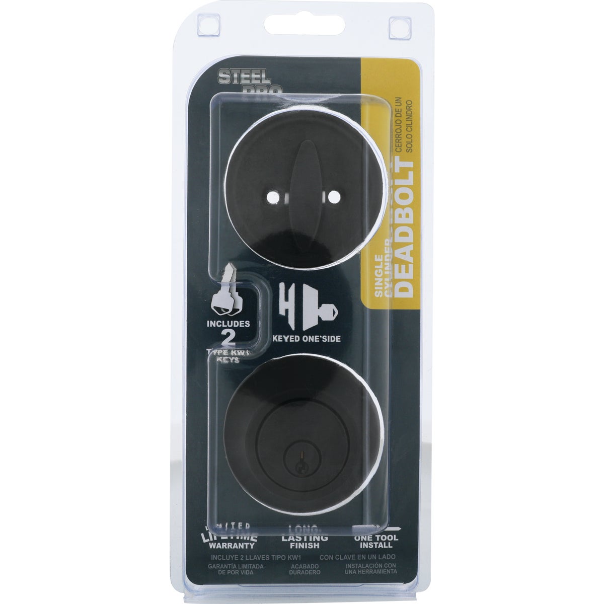 Steel Pro Matte Black Single Cylinder Deadbolt Image 2