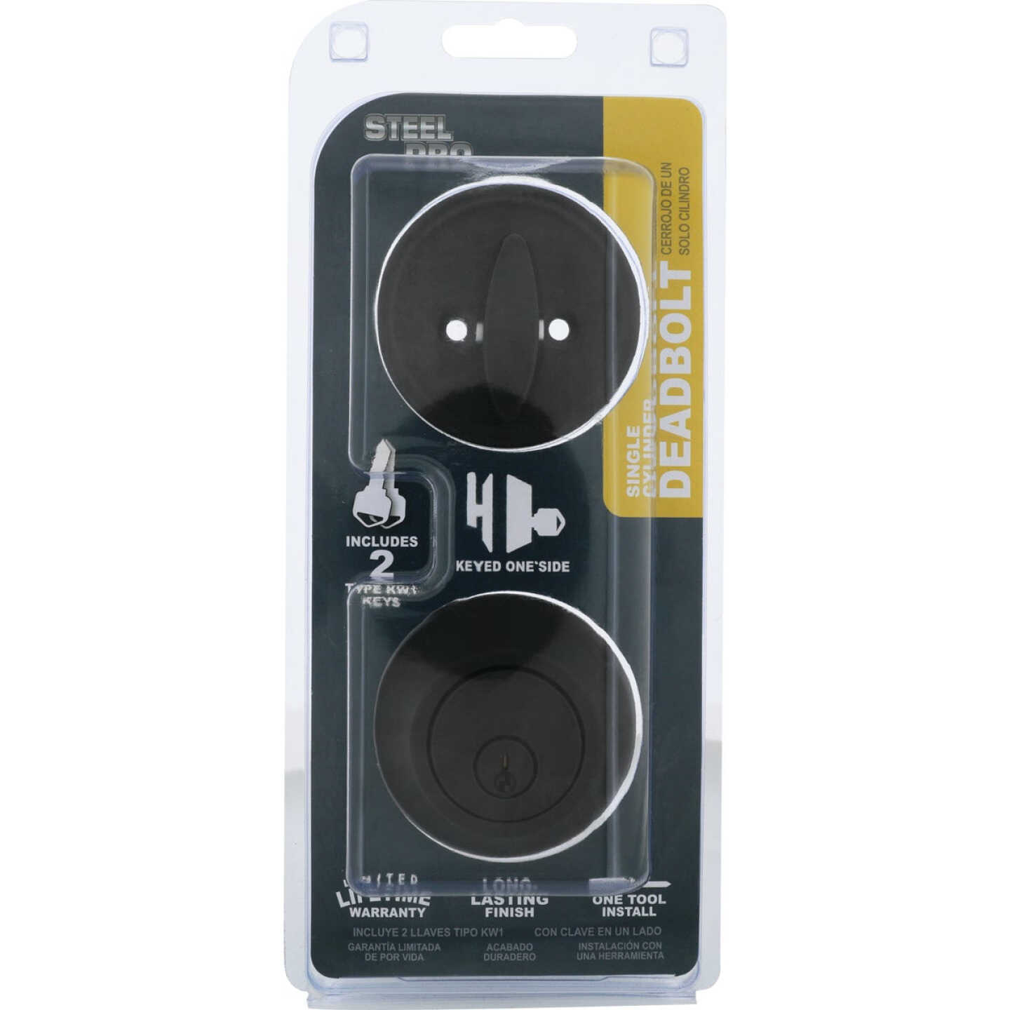Steel Pro Matte Black Single Cylinder Deadbolt Image 2