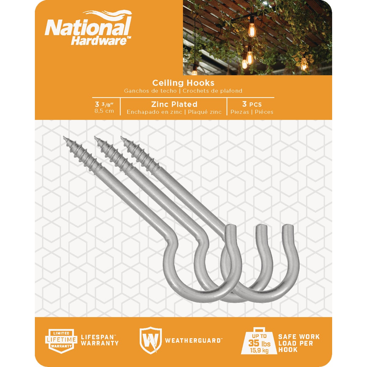 National Hardware 3-3/8 In. Zinc Finish Ceiling Hook (3-Pack) Image 2