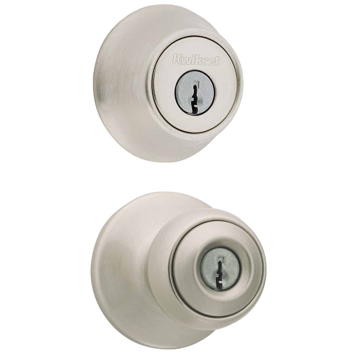 Kwikset Polo Satin Nickel Deadbolt and Door Knob Combo Image 1