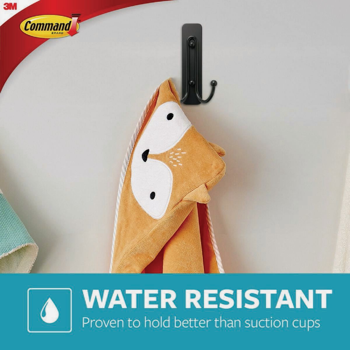 Command Large Double Bath Hook, Matte Black, 2 Hooks, 2 Strips Image 6