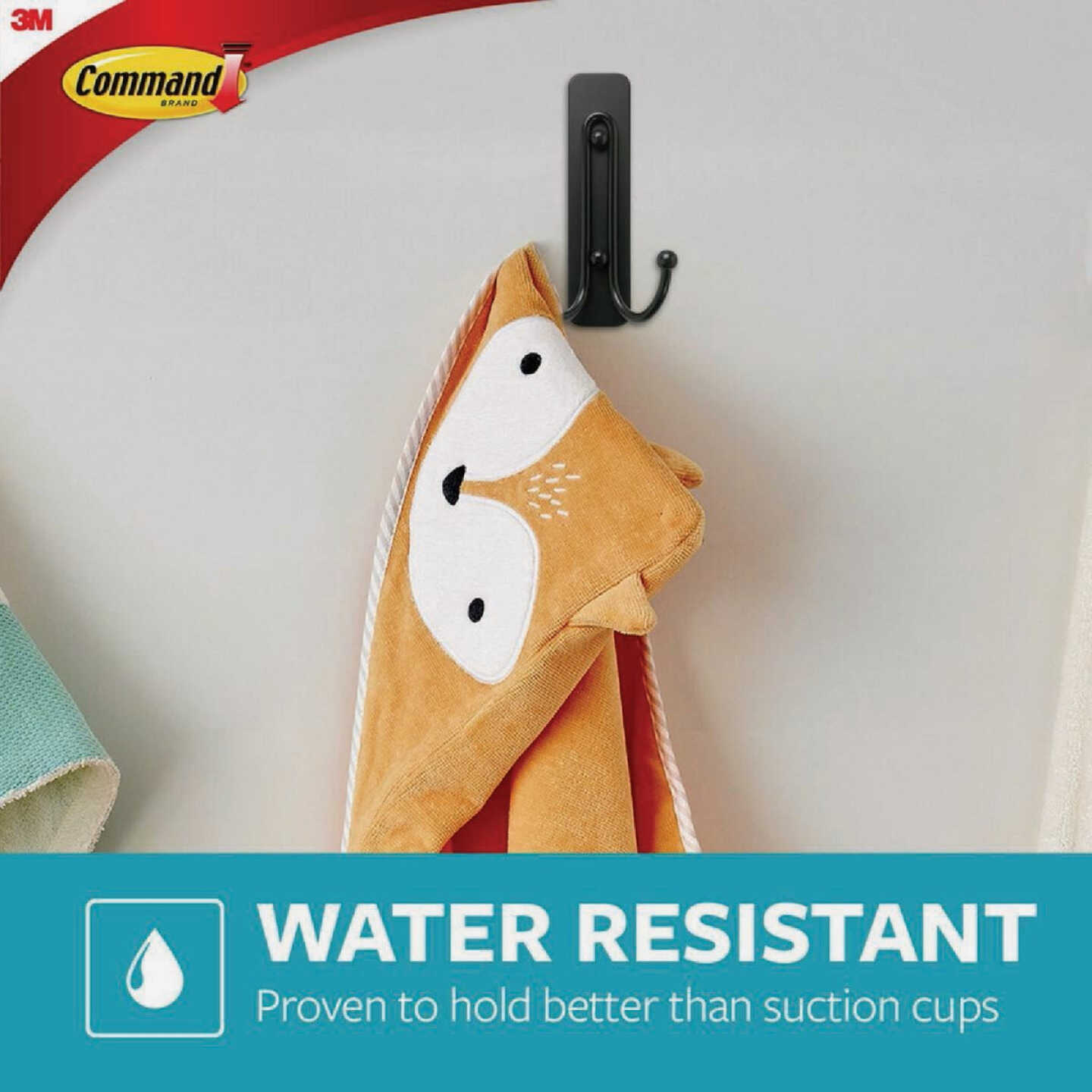 Command Large Double Bath Hook, Matte Black, 2 Hooks, 2 Strips Image 6