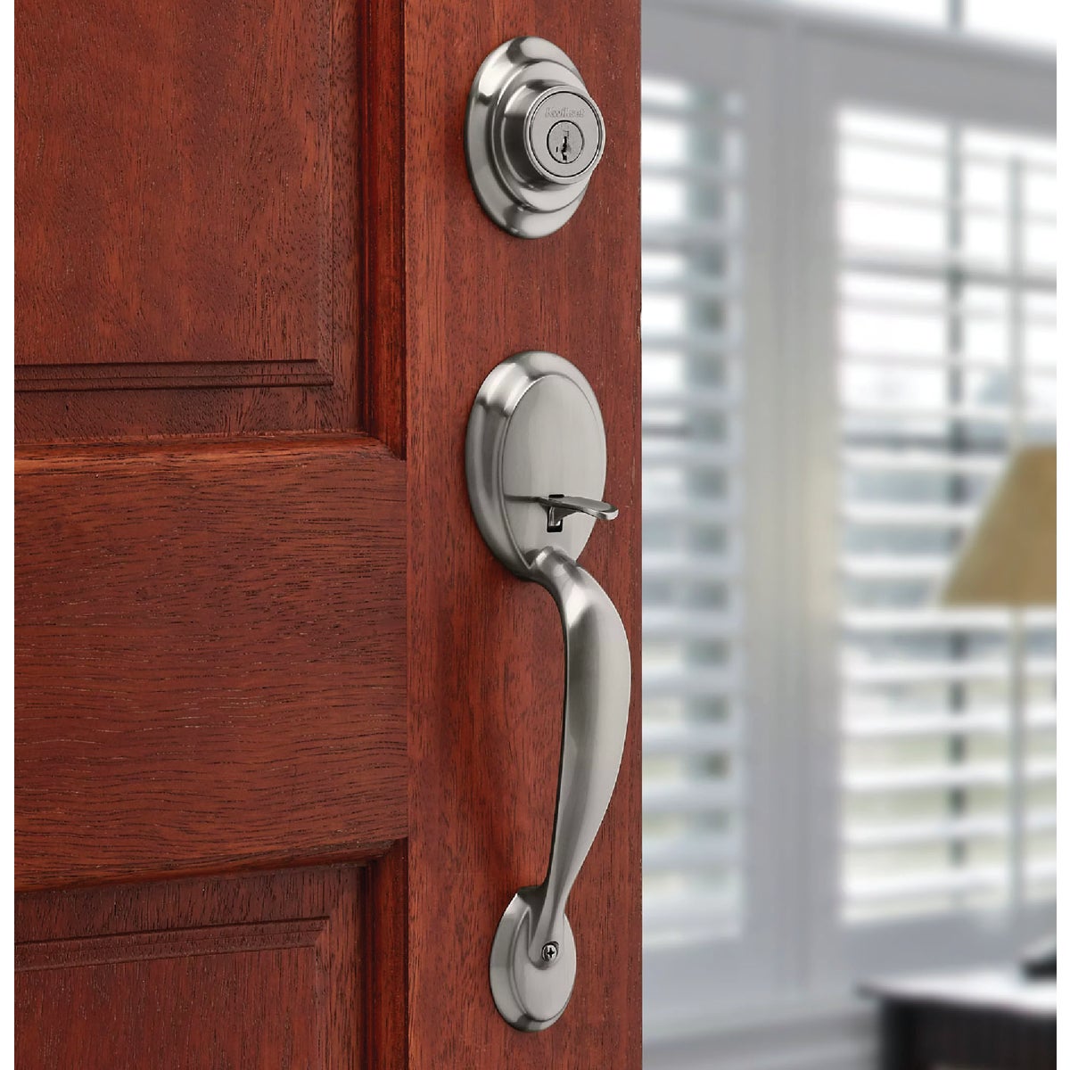 Kwikset Dakota Smartkey Entry Door Handleset with Polo Knob - Satin Nickel Image 2